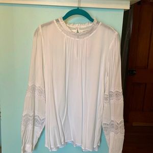 Loft women’s white blouse with crochet detail - Medium NWT